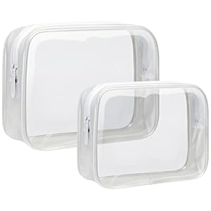 F-color Clear Makeup Bags 2 Pack TSA Approved Toiletry Bag, 2 Size Women's Clear Toiletry Bags Fit Carry-on Travel Essentials, 1 Large 1 Medium, Matte White