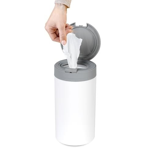 Disinfecting Wipes Dispenser - Push Button Decorative Holder for Standard Cleaning Wipes Container, Use in Kitchen Countertop, Bathroom, Classroom (White)
