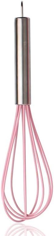 Silicone Whisk 1- Silicone Whisks for Cooking Non-Scratch  Silicone Whisk Set - Hand Whisk - Wisk - Metal Whisk - Small Whisk - Mini Whisk - Stainless Steel Whisk - Cookware - Wisking tool (pink)