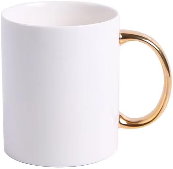 Ceramic Coffee Mug with Gold Handle, White, Modern Design
