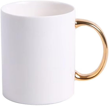 Ceramic Coffee Mug with Gold Handle, White, Modern Design