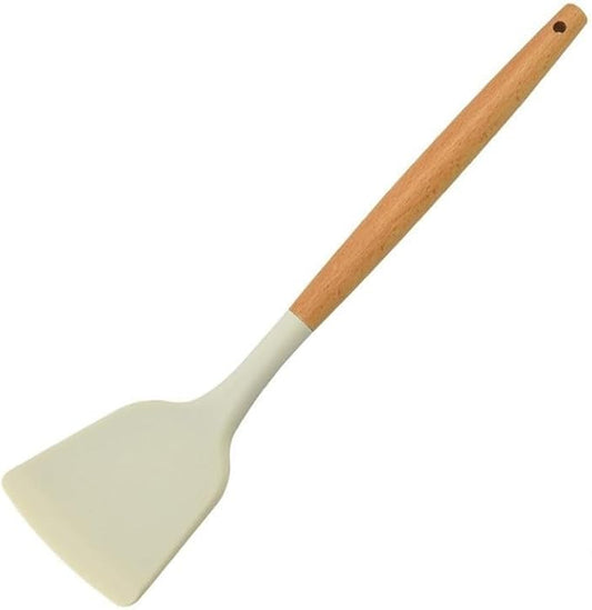 Chinese style wooden handle silicone spatula cooking pot spatula non stick pot household kitchen good item set white silicone kitchen utensils pot spoon (Spatula)