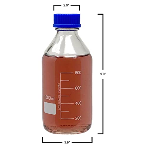 Karter Scientific 1000ml Glass Media Storage Bottles, Round, with GL45 Screw Cap, 251N4 (Single)