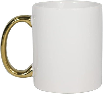 MR.R Grade AAA Sublimation Blanks 6 Sets Dishwasher White Ceramic Coffee Mugs with golden handle 11oz Blank Ceramic Classic Drinking Cup Mug For Milk Tea Cola Water Set of 6 with Safe Package