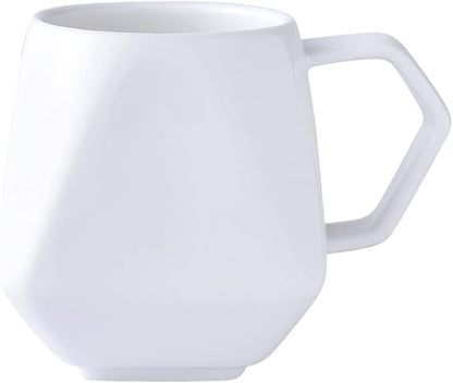 Coffee Mug,White Coffee Mugs, Ceramic Irregular Angular Tea Cup with Handle for Travel School Office Party Camping and Home Dishwasher, and Microwave Stylish Birthday Gift