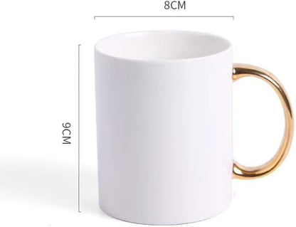 Ceramic Coffee Mug with Gold Handle, White, Modern Design