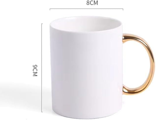 Ceramic Coffee Mug with Gold Handle, White, Modern Design