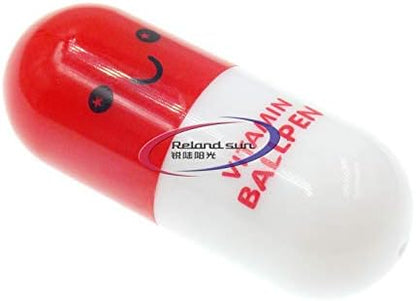 1pcs Smiling Face Vitamin Pill Shape Ballpoint Pen Cute Retractable Capsule Ball Pen (Red)