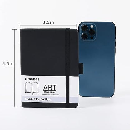 Pocket Notebook, Small Notebook 4.25"x 5.75", Mini Ruled Lined Journal, Smooth College Leather Hard Cover Notebook, Business Gift Office Supplies for Men Women, 160 pages, Pen Holder (Black)