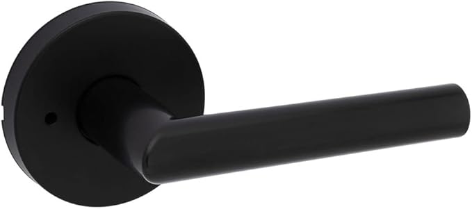 Kwikset Milan Interior Privacy Door Handle with Lock, Door Lever For Bathroom and Bedroom, Matte Black Reversible Keyless Push Button Lock Door Lever