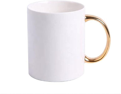 MR.R Grade AAA Sublimation Blanks 6 Sets Dishwasher White Ceramic Coffee Mugs with golden handle 11oz Blank Ceramic Classic Drinking Cup Mug For Milk Tea Cola Water Set of 6 with Safe Package
