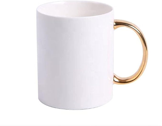 MR.R Grade AAA Sublimation Blanks 5 Sets Dishwasher White Ceramic Coffee Mugs with golden handle 11oz Blank Ceramic Classic Drinking Cup Mug For Milk Tea Cola Water Set of 5 with Safe Package