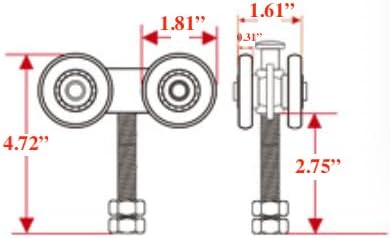 Trolley Assembly, Silent Roller Wheels for 1-34"" Wide and 2-14"" or Taller Shed Sliding Door, Rail Hanging Track, Electro-Galvanized Zinc Barn Door Hardware Kit, Silver, JHD294