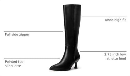 IDIFU Women's IN3 Knee High Tall Boots Pointed Toe Low Kitten Heel Long Fall Boot Side Zipper for Women Ladies Dress Dressy Fashion Small Heeled Boots