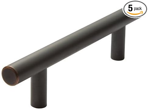 5 Pack - Hamilton Bowes Oil Rubbed Bronze Cabinet Hardware Pull Handle - 3" (76 mm) Hole Centers - 5-34" Overall Length - Euro Style