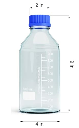1000ml Storage Glass Bottles 2pcs Round Media Storage Bottle Borosilicate Glass Bottles Safe Probe Storage Glass Storage Bottles with GL45 Blue Screw Cap (1000ml - 2pcs)