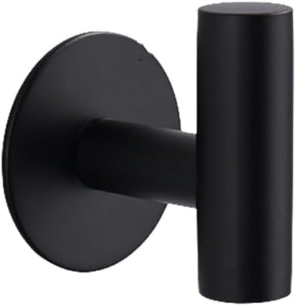 NevStp Wall Hook Stainless Steel Clothes Hanging Hooks Matte Black Adhesive Key Robe Hanger Towel Holder for Bathroom Kitchen, Glue Black