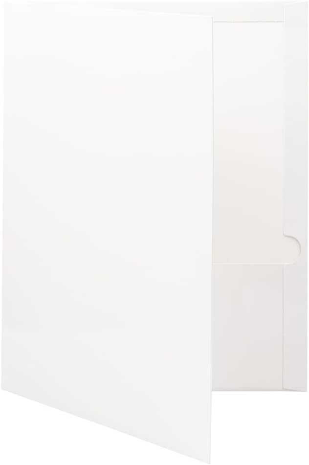 JAM PAPER Laminated Two Pocket Glossy School Folders - Letter Size - High Gloss White - Bulk 25/Pack