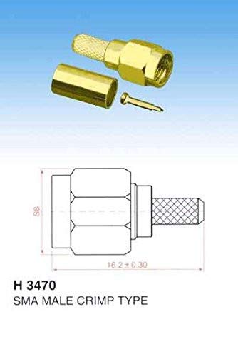 12-Pack SMA Male Crimp Straight Connector, Coax Adapter for RG188 RG178 RG316 RG174A-U/LMR100A/RFC100A Cables