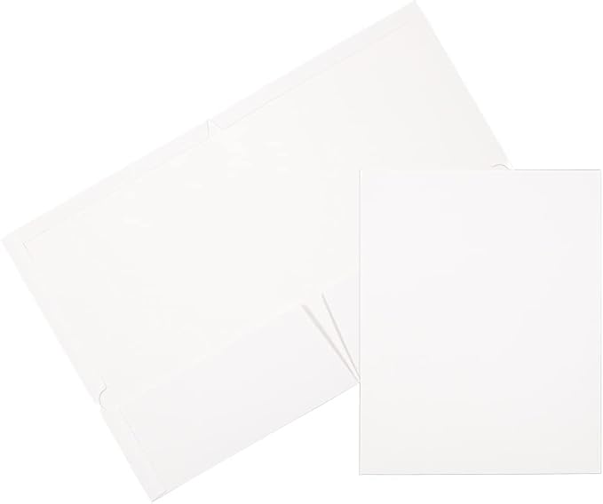 JAM PAPER Laminated Two Pocket Glossy School Folders - Letter Size - High Gloss White - Bulk 25/Pack