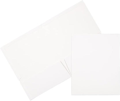 JAM PAPER Laminated Two Pocket Glossy School Folders - Letter Size - High Gloss White - Bulk 25/Pack