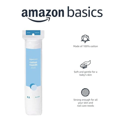 Basics Hypoallergenic 100% Cotton Rounds for Makeup Remover and Skincare, All Skin Types, 600 Count, 6 Packs of 100 Count