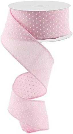 1.5"X10yd Raised White Swiss Dots On Pink Royal Wired Ribbon