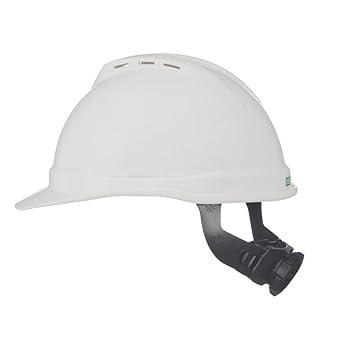 MSA 10034027 V-Gard 500 Cap Style Safety Hard Hat With 6-Point Fas-Trac III Ratchet Suspension  Polyethylene Shell, Superior Impact Protection, Self Adjusting Crown-Straps - Standard Size in White