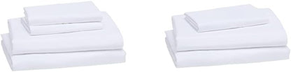 Basics - 4 Piece Microfiber Lightweight Wrinkle-free Breathable Bed Sheet Set, Super Soft Easy Care, 14" Deep Pockets, Queen, Bright White, Solid
