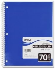 Spiral Notebook, College-Ruled, 10.5 x 8-In., 70-Ct.