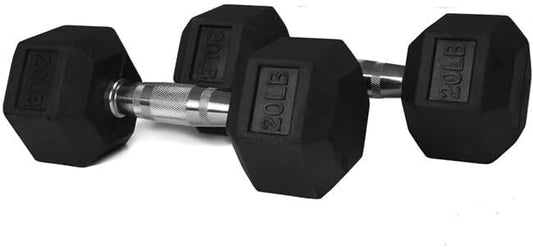 Titan Fitness Pair Free Weights, Black Rubber Coated Hex Dumbbell, Ergonomic Cast Iron Handle, Strength Training