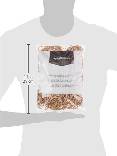 Basics Rubber Bands, Office Supplies, Size 33 (3-1/2 x 1/8 Inch), Stretchy, 600 Bands/1 lb Pack, 3-Pack, Tan
