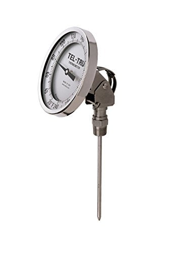 Tel-Tru 41100257 Model Aa375R Resettable Bi-Metal Process Grade Thermometer, Stainless Steel, 3" Dial, 12" Npt Adjustable Angle Back Connection, 0.250" Diameter x 2.5" Long 304Ss Stem, 0300 Degrees Fahrenheit, - 1 Full Span Accuracy