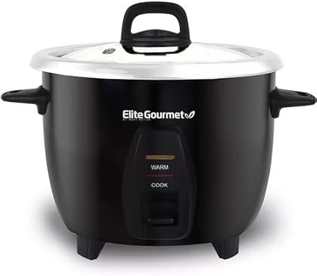 Elite Gourmet ERC2010B Electric Rice Cooker with Stainless Steel Inner Pot Makes Soups, Stews, Porridge's, Grains and Cereals, 10 cups cooked (5 Cups uncooked), Black