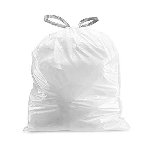 Plasticplace Custom Fit Trash Bags, Compatible with Simplehuman Code R (100 Count) White Drawstring Garbage Liners 2.6 Gallon/ 10 Liter 16.5 x 18""