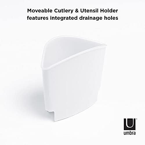 Umbra Sinkin Dish Drying Rack  Drainer Caddy with Removable Cutlery Holder  Use In Sink or On Counter, Standard, WhiteNickel