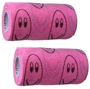 Vet Wrap Wrap Tape (Pink with Smiles) (2 Pack) (2 Inch x 15 feet) Self Adhesive Adherent Adhering Cohesive Flex Self Stick Bandage Grip Roll Dog Cat Pet Horse