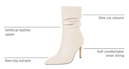 Womens Pointed Toe Heel Boots Stiletto Heels Mid-Calf Boots Zipper Booties