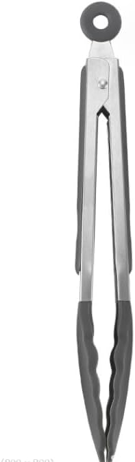 Stainless Steel Serving Kitchen Food Tongs with Non-Slip Silicone Grip for Serving, Cooking (Gray 9 inch)