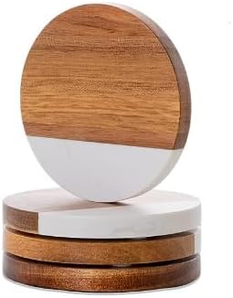 Marble Acacia Wood Drinks Coasters Set of 4, Acacia Wooden Coasters for Coffee Table Dining Table Desk Modern Coasters Christmas Housewarming Home Office 4 Pcs