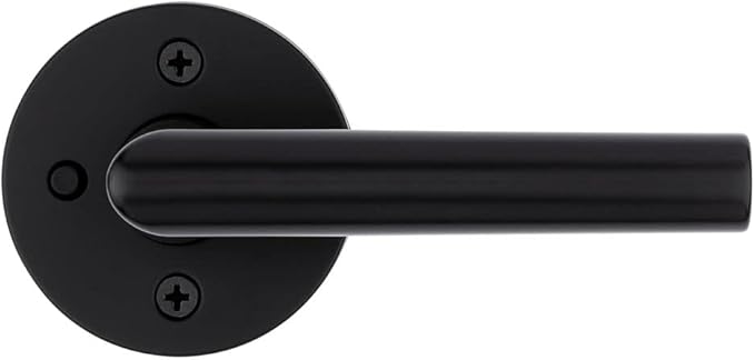 Kwikset Milan Interior Privacy Door Handle with Lock, Door Lever For Bathroom and Bedroom, Matte Black Reversible Keyless Push Button Lock Door Lever