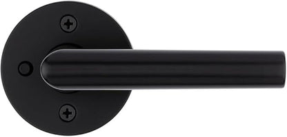 Kwikset Milan Interior Privacy Door Handle with Lock, Door Lever For Bathroom and Bedroom, Matte Black Reversible Keyless Push Button Lock Door Lever