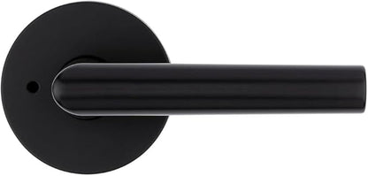 Kwikset Milan Interior Privacy Door Handle with Lock, Door Lever For Bathroom and Bedroom, Matte Black Reversible Keyless Push Button Lock Door Lever