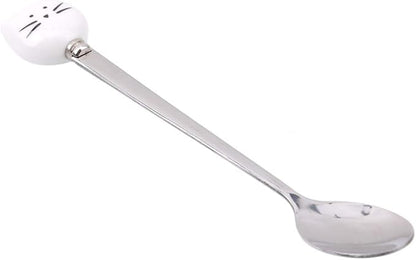 Sevenfly Stainless Steel Rice Soup Iced Tea Spoon Coffee Spoon Cold Drink Spoon Fruit Juice Long Ice Scoop,White Cat