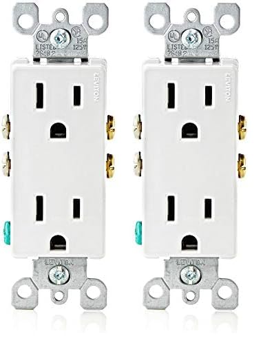 Leviton 5325-W 15 Amp, 125 Volt, Decora Duplex Receptacle, Residential Grade, Grounding, White (Pack of 2)