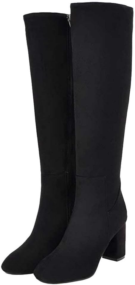 Caradise Womens Leather Chunky Heel Knee High Heeled Boots Zip Up Riding Boots.