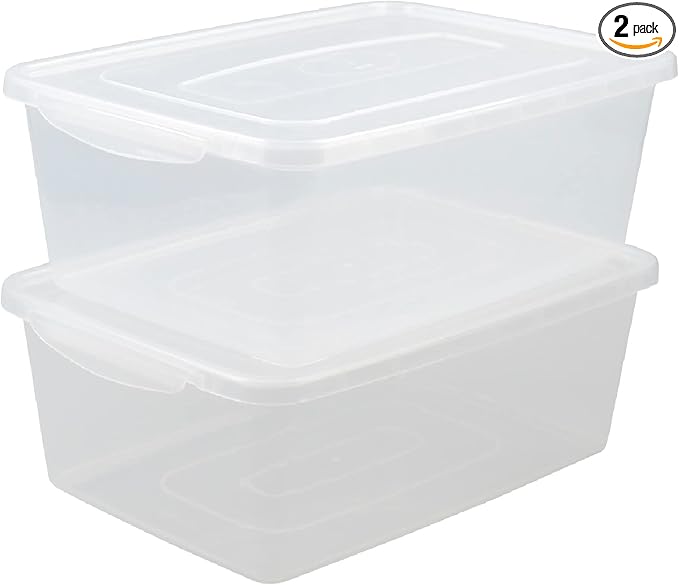 Plastic Latching Box, Multi-Purpose 16 Quart Clear Storage Bin, 2 Packs