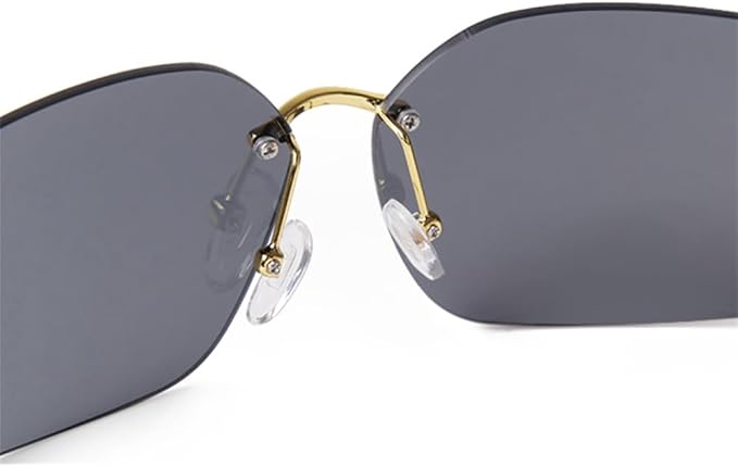 Rectangle Curved Rimless Sunglasses Women Men Metal Rivets Gradient Gray Lens Shades Sun Glasses UV400