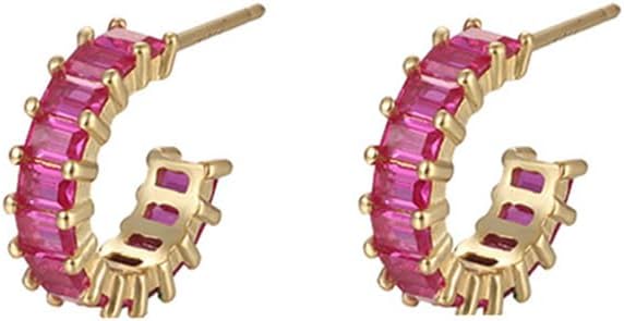 C Shaped Cubic Zirconia Cartilage Small Hoop Earrings for Women 925 Sterling Silver Post 18K Gold Plated Hypoallergenic Multi Colors Crystal Open Round Circle Huggie Hoops Minimalist Hooped Fashion Jewelry Gifts 13mm