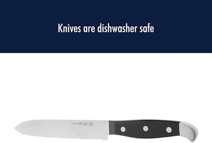 HENCKELS Statement Razor-Sharp 5-inch Serrated Utility Knife, Tomato Knife, German Engineered Informed by 100 Years of Mastery, BlackStainless Steel